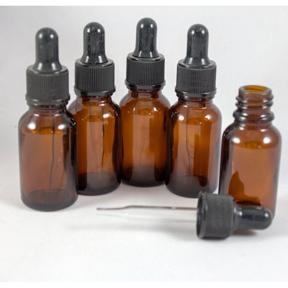Amber Glass Dropper Bottles 15ml for Essential Oils Lot of 5 NEW - Picture 2 of 3